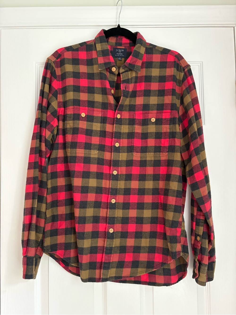 J. Crew Red and Olive Plaid Long-Sleeve Button-Down Shirt